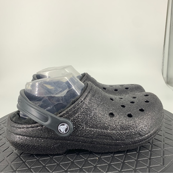 CROCS Shoes Crocs Women 7 Classic Clogs Black Glitter Rubber Fleece